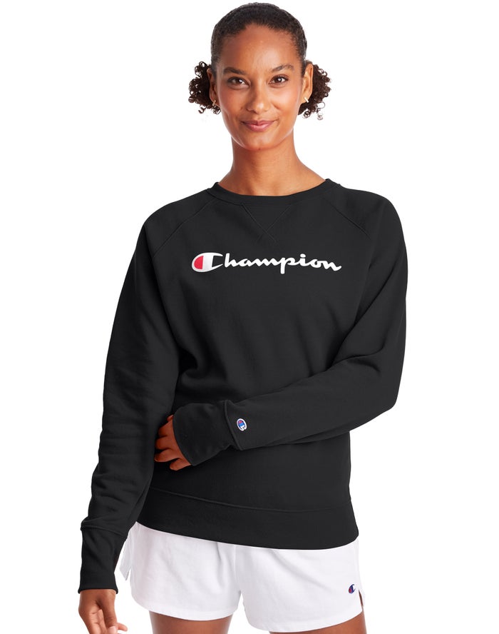 Champion Powerblend Fleece Classic Crew Script Logo Sweatshirt Dames - Zwart - Belgie 7895CILMV